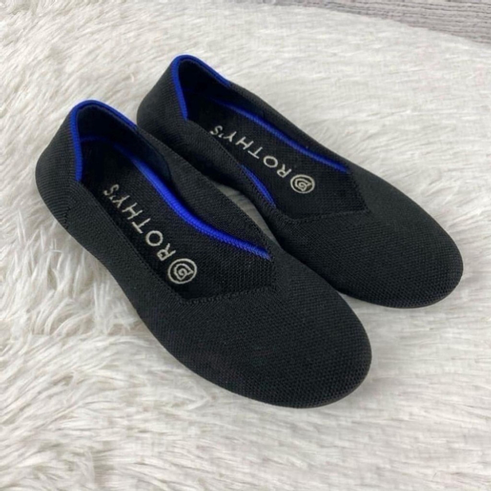 Rothy's Black Flats with Blue Trim